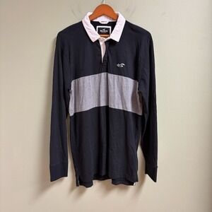 Hollister Mens Y2K Rugby Shirt Long Sleeve Size L Preppy Casual Going Out Faded